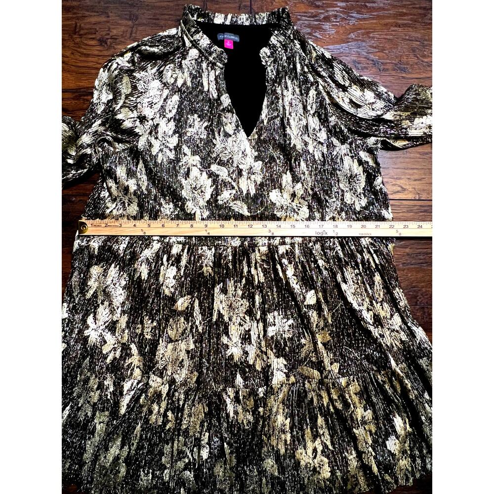 Vince Camuto metallic floral v-neck tiered black and gold dress women's size XL - Picture 10 of 12